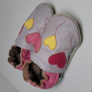 MiniStar Booties Moccasin Shoes Infant Baby Toddler Leather Hearts Purple Pink S